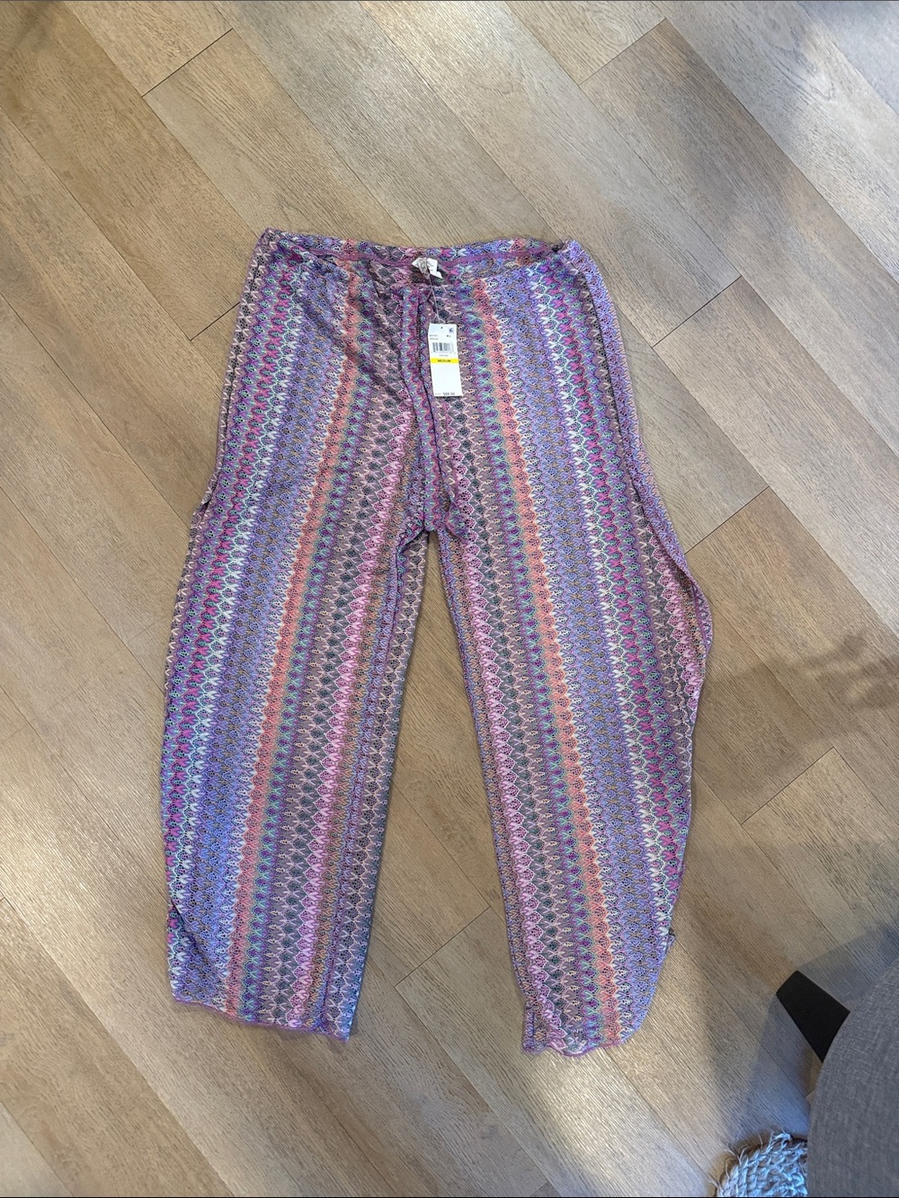 Multicolor Patterned Lounge Pants - Purple & Pink Stripes